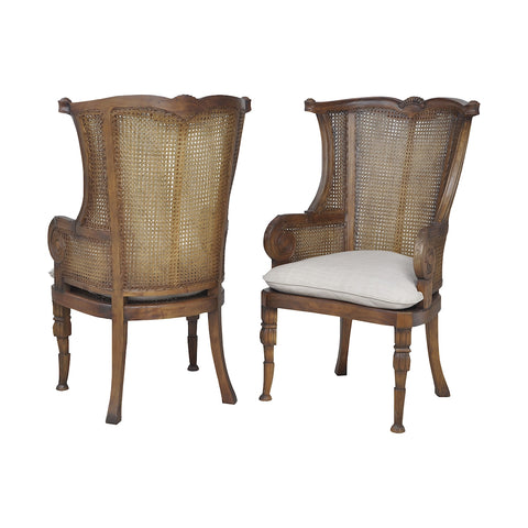 Caned Wing Back Chair In New Signature Stain - Set of 2