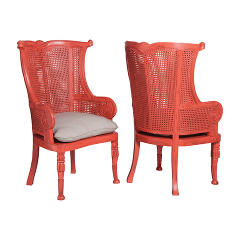 Caned Wing Back Chairs - Set of 2