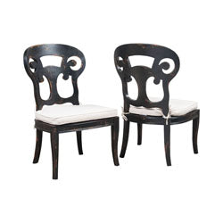 Verona Club Side Chairs In Crossroads Black With Linen Cushions