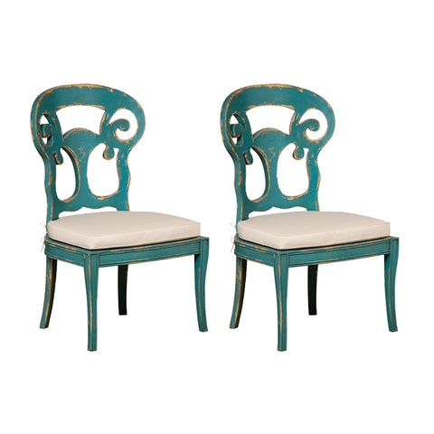 Verona Club Side Chairs In Crossroads Cyan With Muslin Cushions - Set of 2