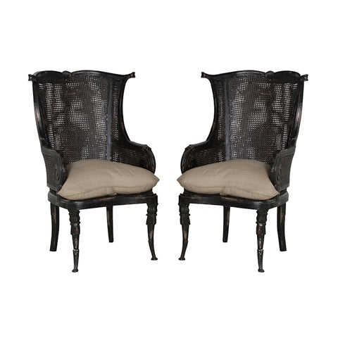 Caned Wingback Chair