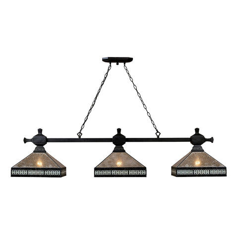 Mica Filagree 3 Light Billiard In Tiffany Bronze And Tan Mica