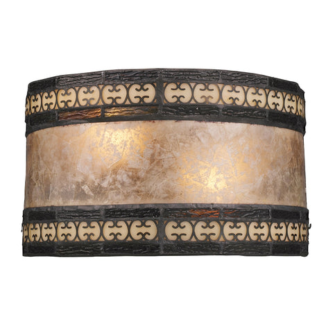 Mica Filigree 2 Light Pocket Sconce In Tiffany Bronze And Tan Mica