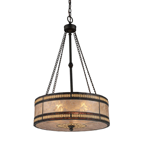 Mica Filigree 3 Light Pendant In Tiffany Bronze And Tan Mica