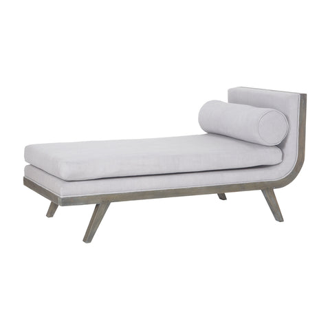 Sir David Waterfront Grey Stain with Morning Mist Mahogany and Linen Upholstered Chaise Lounge