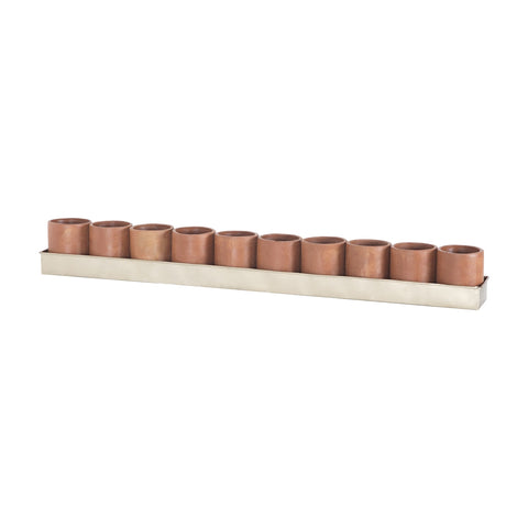 Kilnbricke Linear Centrepiece In Natural Terracota And Champagne Gold