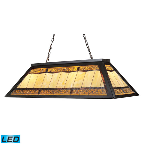 Filigree 4 Light LED Billiard In Tiffany Bronze With Multicolor Glass Panel Shade