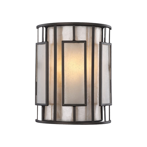 Minden 1 Light Wall Sconce In Tiffany Bronze With Mica And Frosted Seedy Glass