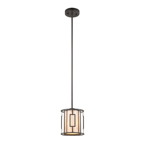 Minden 1 Light Pendant In Tiffany Bronze With Mica And Frosted Seedy Glass