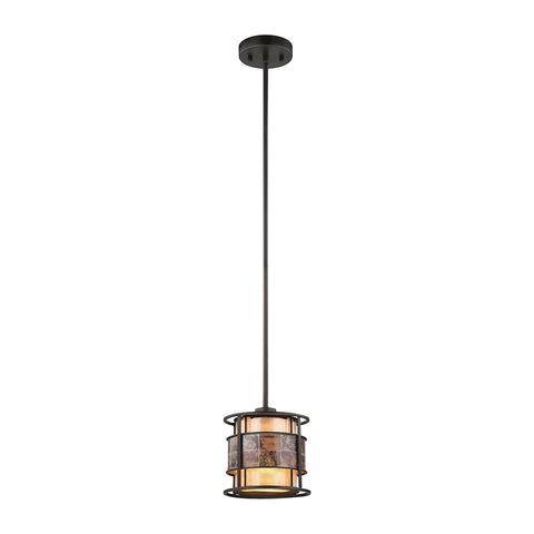 Tremont 1 Light Pendant In Tiffany Bronze With Tan And Brown Mica - Includes Recessed Lighting Kit