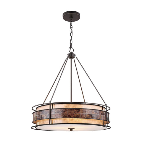 Tremont 3 Light Chandelier In Tiffany Bronze With Tan And Brown Mica