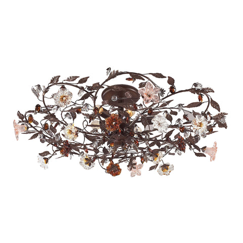 Cristallo Fiore 6 Light Flushmount In Deep Rust With Crystal Florets