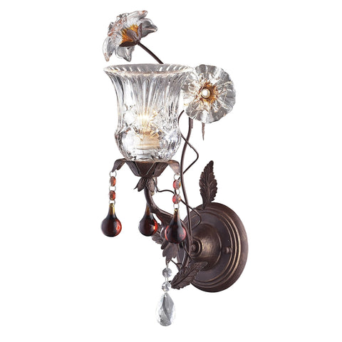 Cristallo Fiore 1 Light Wall Sconce In Deep Rust With Crystal Florets
