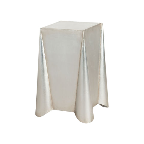 Tin Covered Accent Table In Antique Silver Leaf
