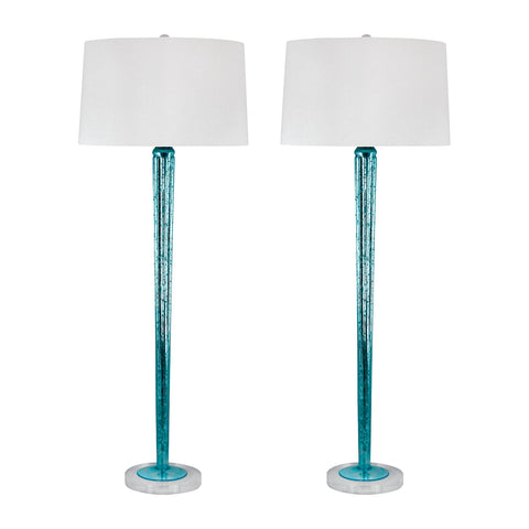 Mercury Glass Candlestick Lamps In Blue - Set of 2