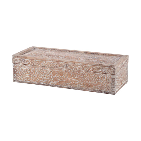 Whitewashed Carved Albasia Wood Box