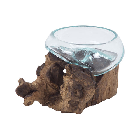 Jetsam Teak Root And Glass Vessel - Short