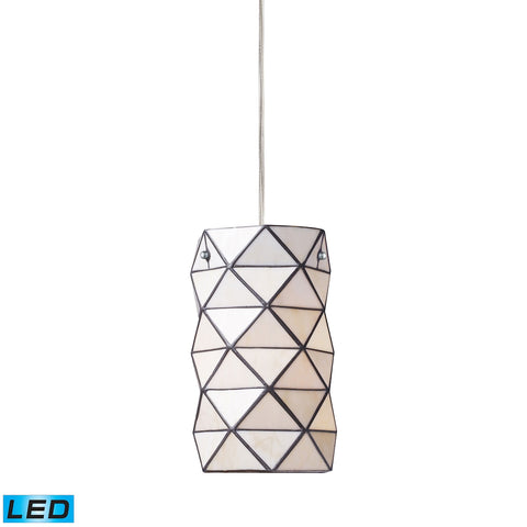Tetra 1 Light LED Pendant In Polished Chrome And White Tiffany Glass