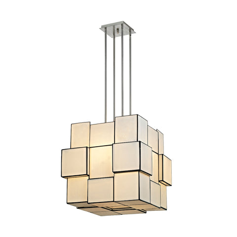 Cubist 8 Light Chandelier In Brushed Nickel With White Art Glass