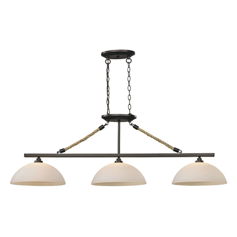 Natural Rope 3 Light Billiard In Aged Bronze And White Glass