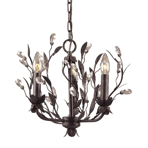 Circeo 3 Light Chandelier In Deep Rust And Crystal Droplets