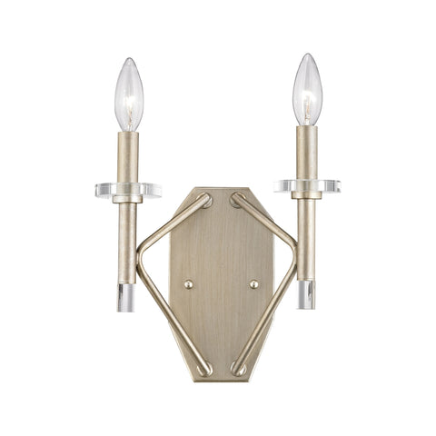 Lacombe 2 Light Wall Sconce In Aged Silver With Clear Glass Accents