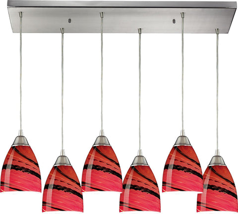 Pierra 6 Light Pendant In Satin Nickel And Autumn Glass