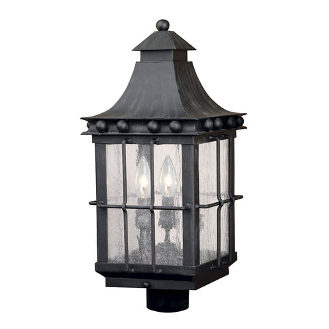 Taos Outdoor Post Lantern In Espresso Finish With Seeded Glass