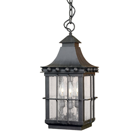Taos Outdoor Hanging Lantern In Espresso And Seeded Glass