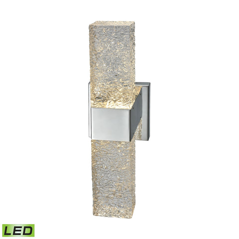 Cubic Ice 2 Light Sconce In Polished Chrome With Solid Textured Glass