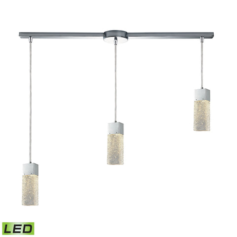 Cubic Ice 3 Light Linear Bar Fixture In Polished Chrome With Solid Textured Glass