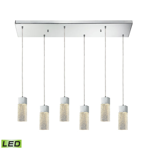 Cubic Ice 6 Light Rectangle Fixture In Polished Chrome With Solid Textured Glass