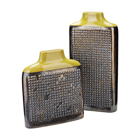 Dotted Relief Rectangular Vases In Lawn Green