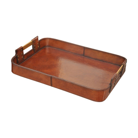 Large Leather Tray With Brass Handles