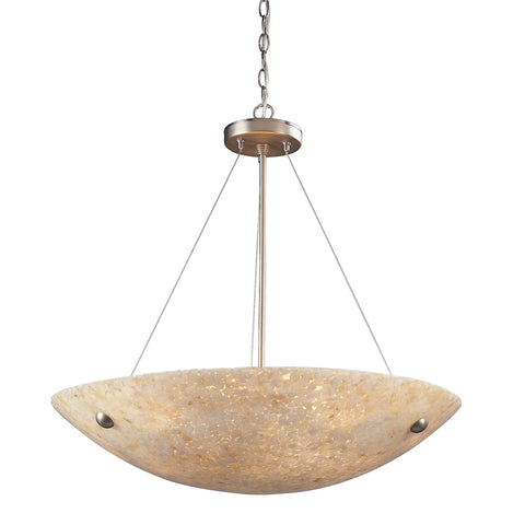 Stonybrook 6 Light Vanity In Satin Nickel And Pearl Stone Glass