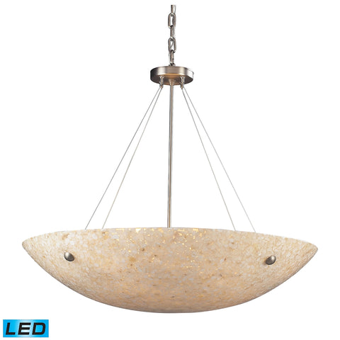 Stonybrook 8 Light LED Pendant In Satin Nickel And Pearl Stone Glass