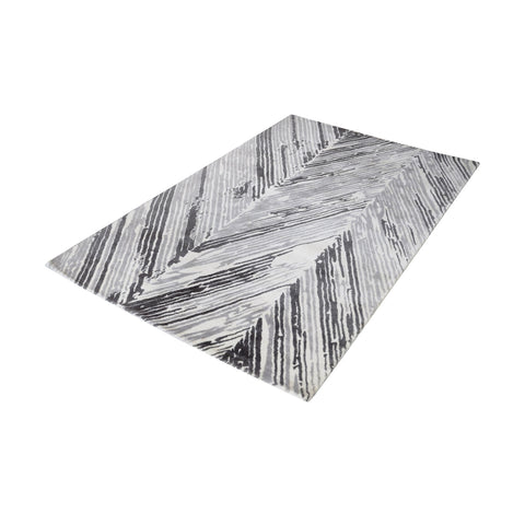 Rhythm Handwoven Printed Wool Rug In Grey And White - 3ft x 5ft