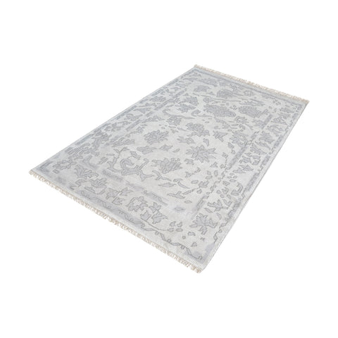 Harappa Handknotted Wool Rug In Silver And Ivory - 9ft x 12ft