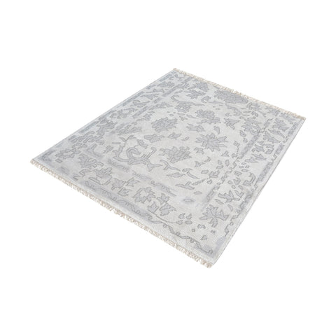 Harappa Handknotted Wool Rug In Silver And Ivory - 16-Inch Square