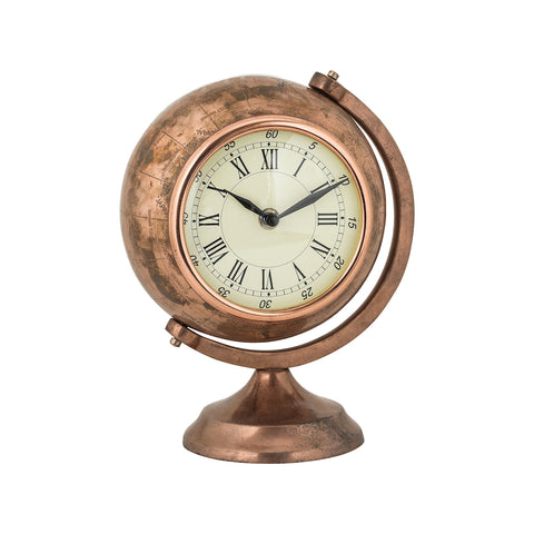 Table Top Clock Globe In Antique Copper