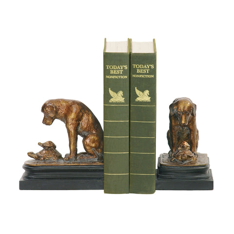 Turtle Under Study Bookends In Bronze And Wood Tone - Pair
