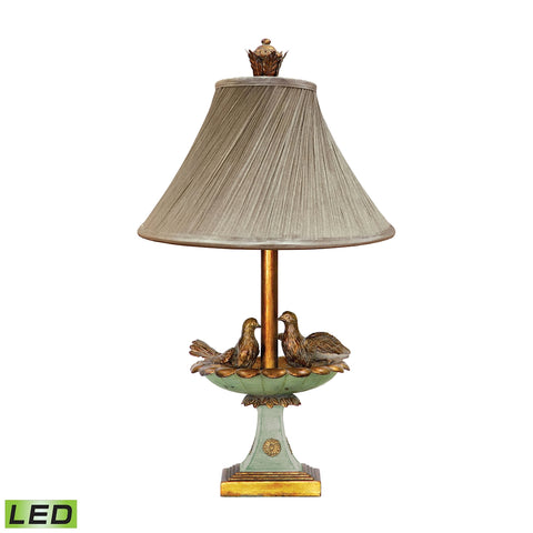 Love Birds In Bath 1 Light LED Table Lamp in Gold Leaf And Grantsmoth Green