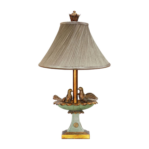 Love Birds In Bath 1 Light Table Lamp in Gold Leaf And Grantsmoth Green