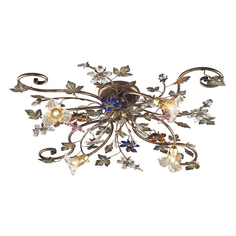 Brillare 4 Light Flushmount With Multicolor Crystal Florets