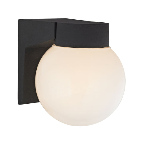 1 Light Outdoor Wall Sconce In Matte Black And White Glass