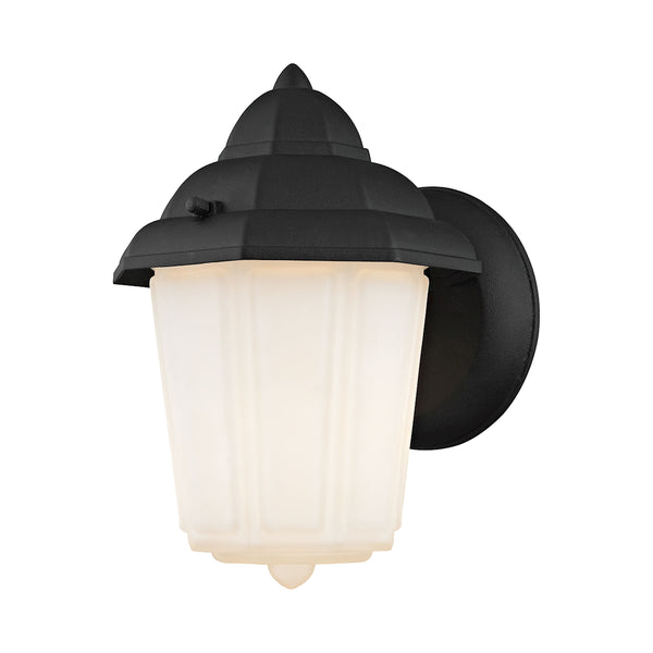 1 Light Outdoor Wall Sconce In Matte Black And White Glass