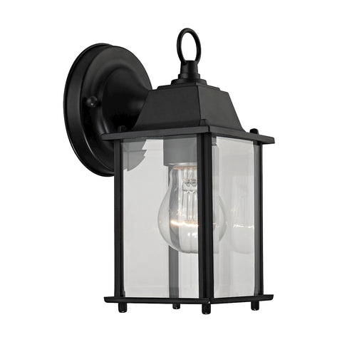 1 Light Outdoor Wall Sconce In Matte Black And Clear Glass