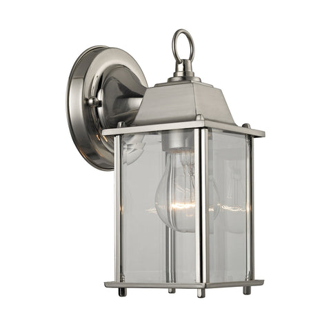 1 Light Outdoor Wall Sconce In Brushed Nickel And Clear Glass