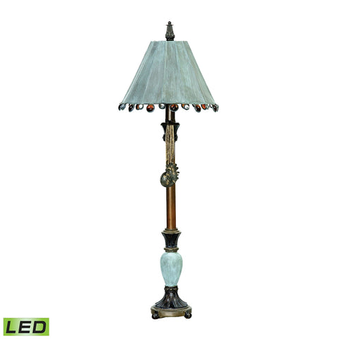 Rustic Tiffany 1 Light LED Table Lamp In Cambridge Bronze And Blue