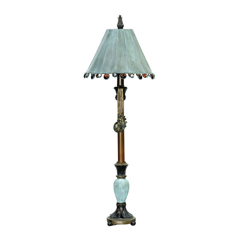 Rustic Tiffany Table Lamp in Bronze and Blue